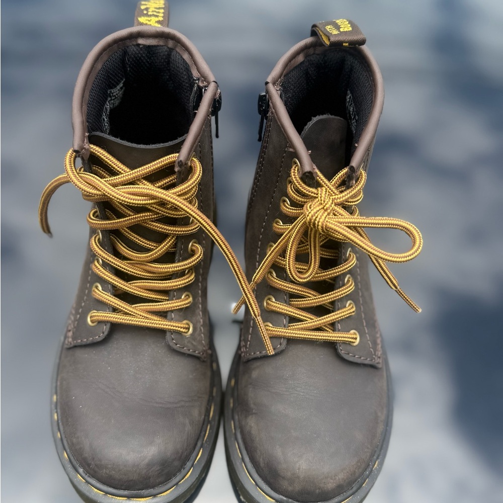Brown Leather Boots with Yellow Laces